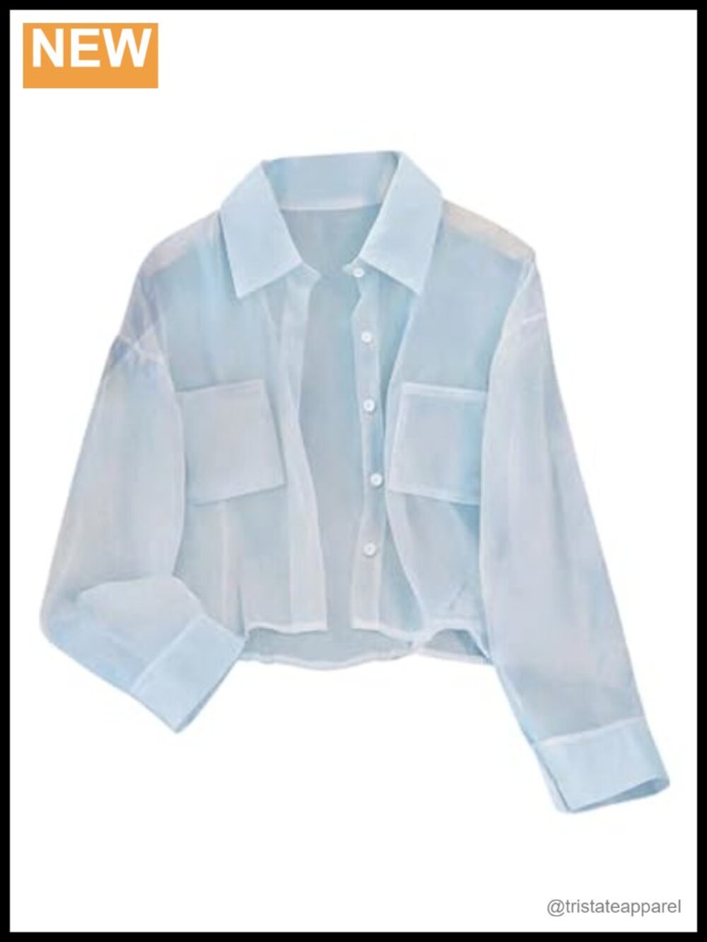 Sheer Button Down Long Sleeve Crop Top Blouse